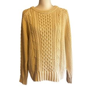 LL Bean Signature Womens M Cream Cotton Cable Knit Sweater, coastal, fisherman